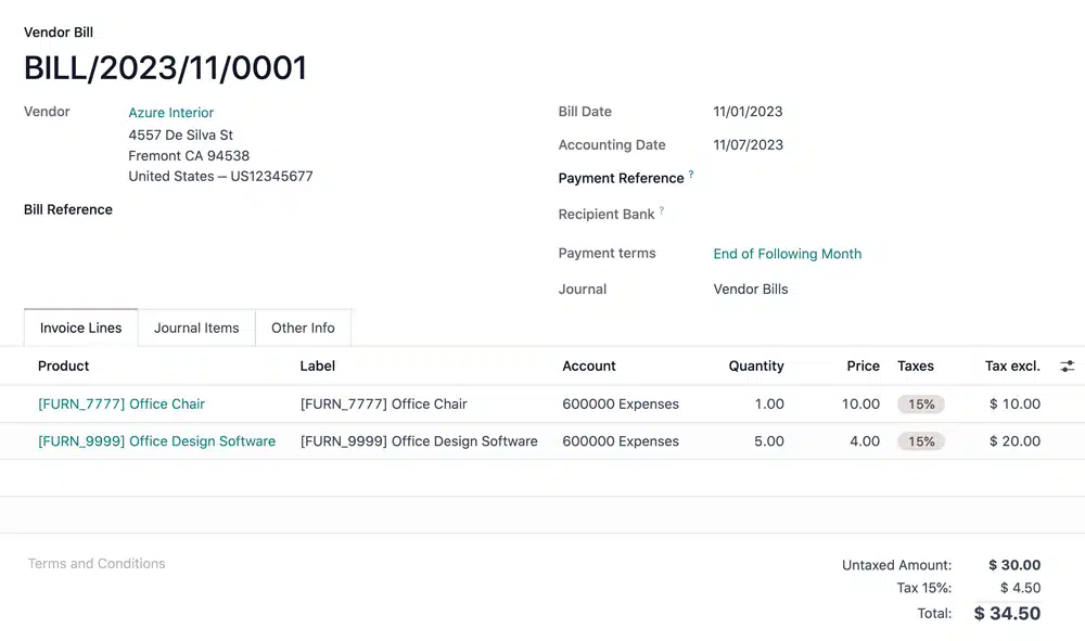 Interface officielle Odoo pour le traitement des factures fournisseurs