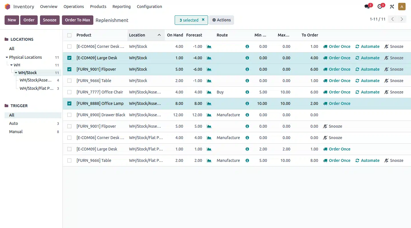 Interface officielle Odoo Inventaire pour la gestion des stocks et des flux